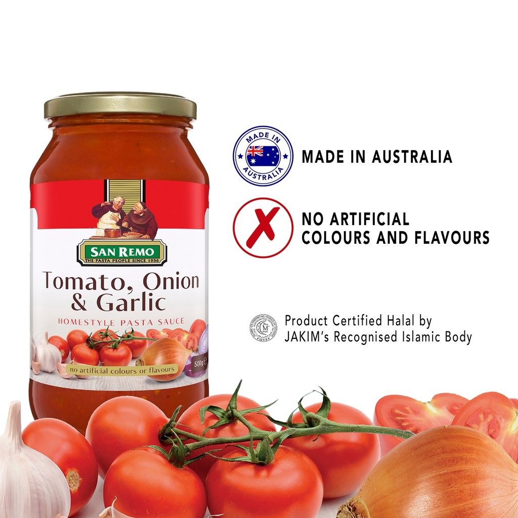San Remo Pasta Sauce Tomato, Onion & Garlic 500g